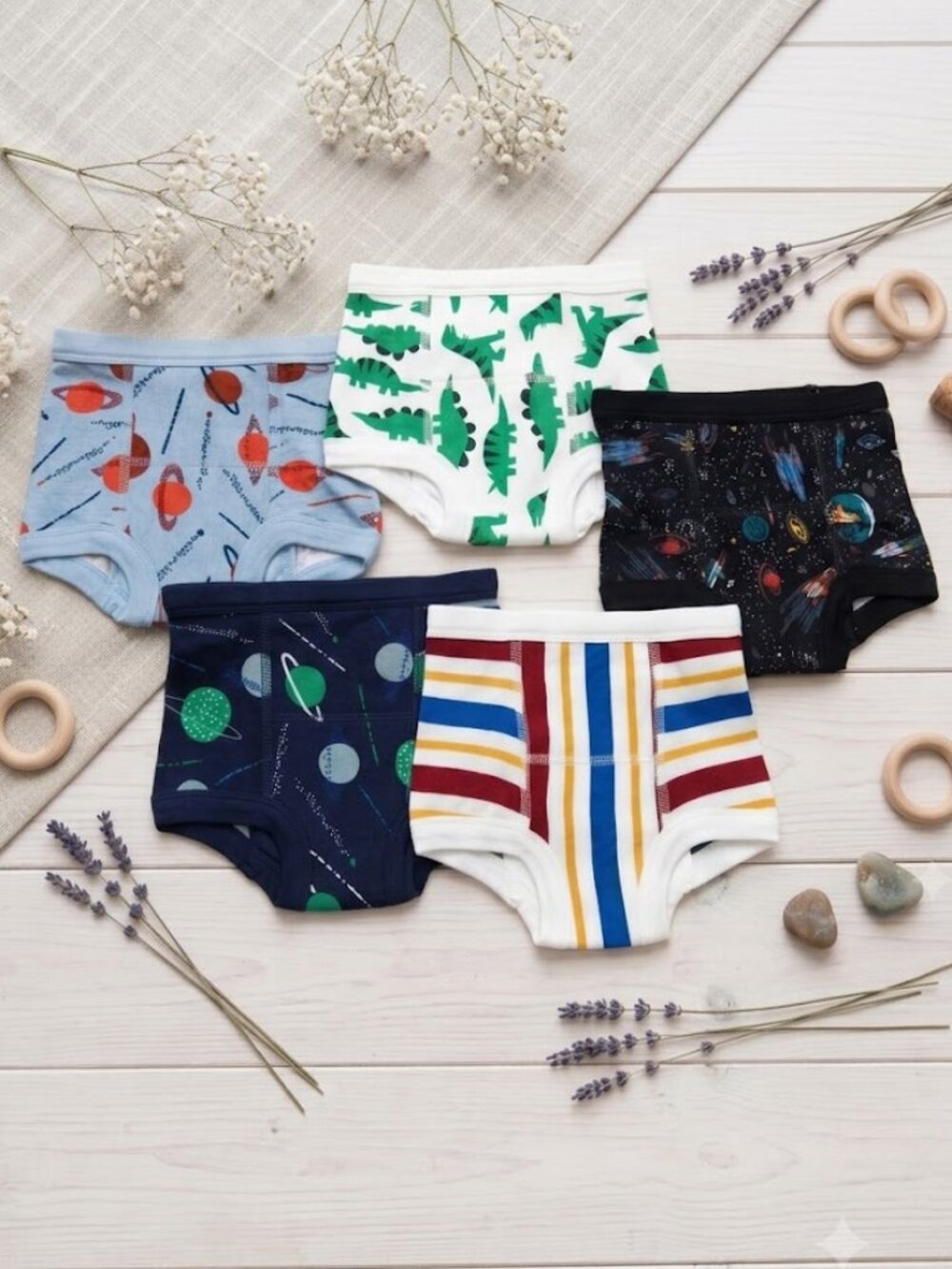 NWT Toddler Training Pants Set of 5 - Space Dinosaur with Stripes in Size - XS